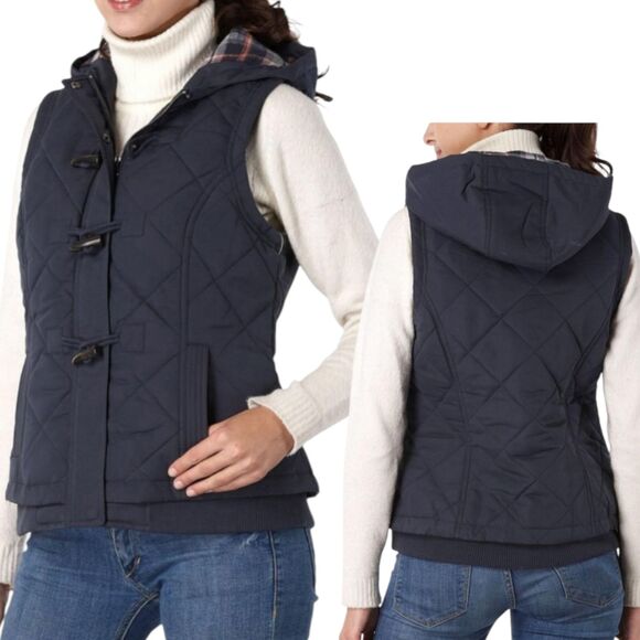 BGSD Vest Womens Medium Navy Quilted Hooded Full Zip Flannel Lined Outdoor - Picture 2 of 12